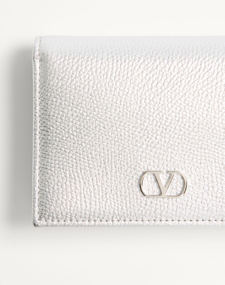 Valentino Garavani Vlogo Signature Laminated Grainy Calfskin Wallet Woman Silver Uni