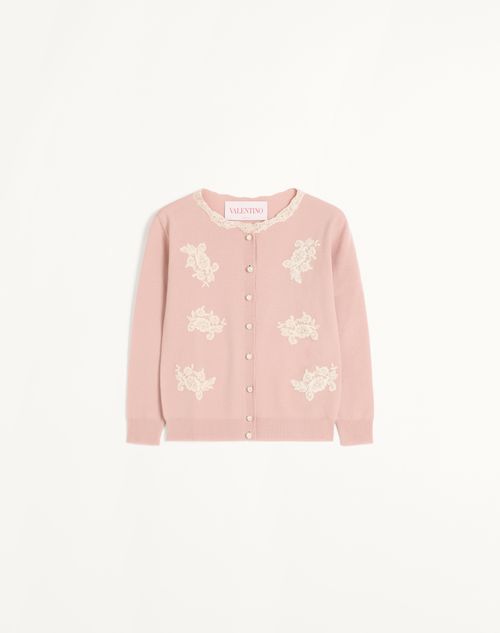 Embroidered Cardigan With Lace Inserts for Woman in Rose Embroidered Cardigan With Lace Inserts for Woman in Rose
