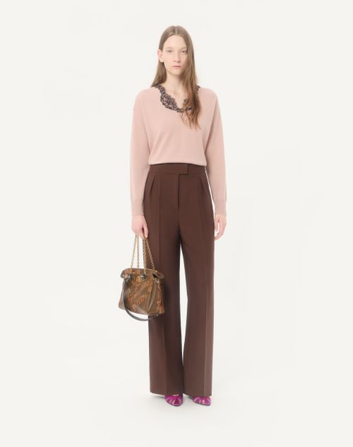 Valentino - Cashmere Jumper With Lace - Poudre - Woman - Knitwear