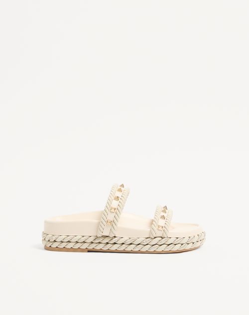 Valentino Garavani - Rockstud Slide Sandal In Calfskin 20mm - Light Ivory - Woman - Espadrilles And Wedges