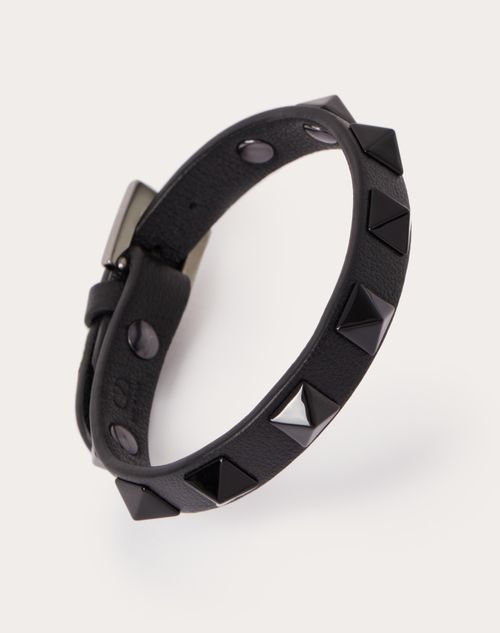 Valentino Garavani - Valentino Garavani Rockstud Bracelet In Leather And Metal - Black - Man - Jewellery