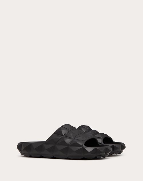 Valentino Garavani - Roman Stud Turtle Slide Sandal In Rubber - Black - Man - Man Shoes Sale