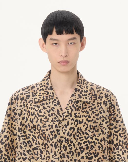 Valentino - Valentino Habotai Silk Bowling Shirt With Fauve Eclat Animalier Print - Animal Print - Man - Shirts