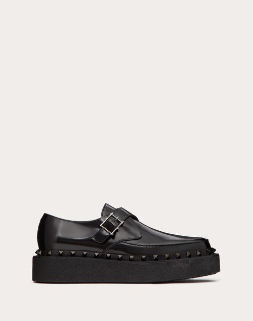 Valentino Garavani - Chaussures À Boucles Rockstud M-way En Cuir De Veau Avec Clous Assortis, Talon : 50 mm
 - Noir - Homme - Loafers & Oxford