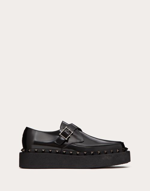 Valentino Garavani - Rockstud M-way Single Monk Strap Shoe In Calfskin And Matching Studs 50mm
 - Black - Man - Loafers & Oxford