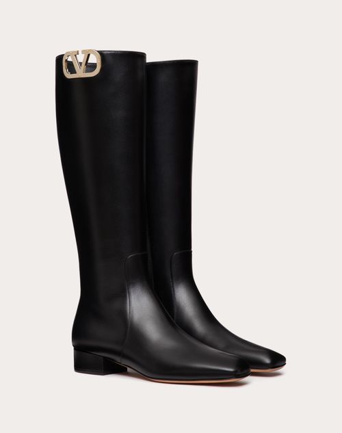 Valentino Garavani - Vlogo Type Calfskin Boot 30mm - Black - Woman - Boots