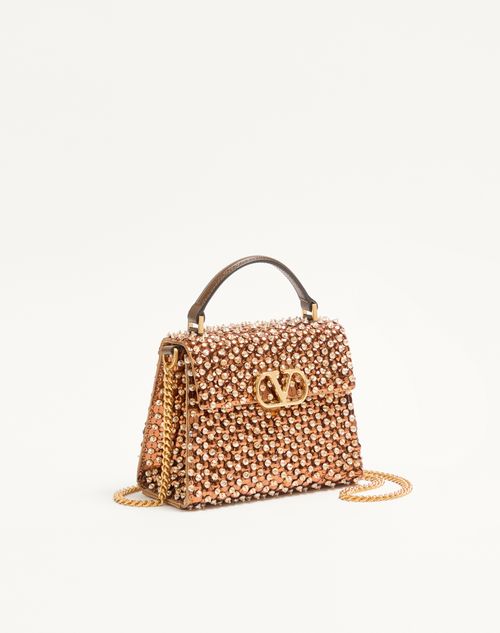 Valentino Garavani - Valentino Garavani Vsling Embroidered Mini Handbag - Gold/tobacco - Woman - Top Handle Bags