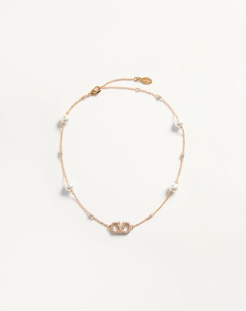 Valentino Garavani - Vlogo Signature Metal Necklace With Swarovski® Crystals And Pearls - Gold - Woman - Jewelry