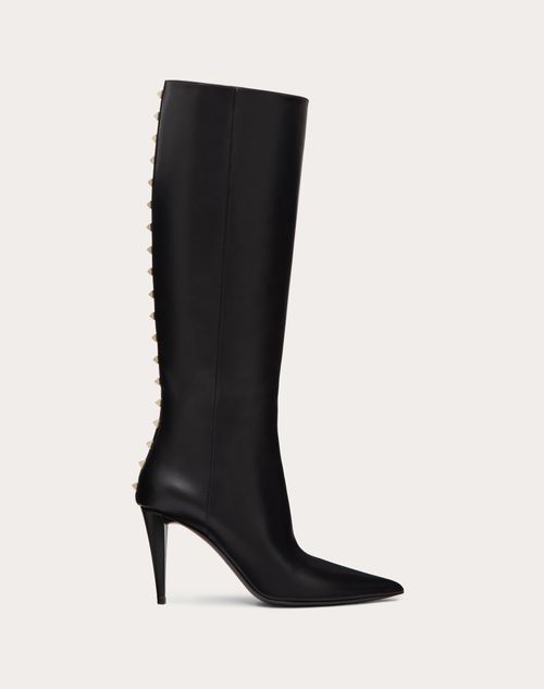 Valentino Garavani - Rockstud Calfskin Boot 90 Mm - Black - Woman - Woman Shoes Sale