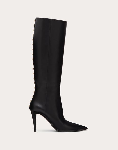 Valentino Garavani - Bota Rockstud De Cuero De Becerro Con Tacón De 90 mm - Negro - Mujer - Botas