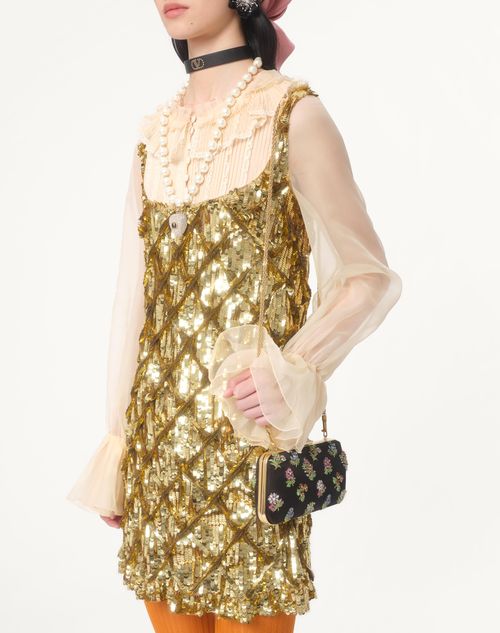 Tulle Illusione Embroidered Short Dress for Woman in Gold Tulle Illusione Embroidered Short Dress for Woman in Gold