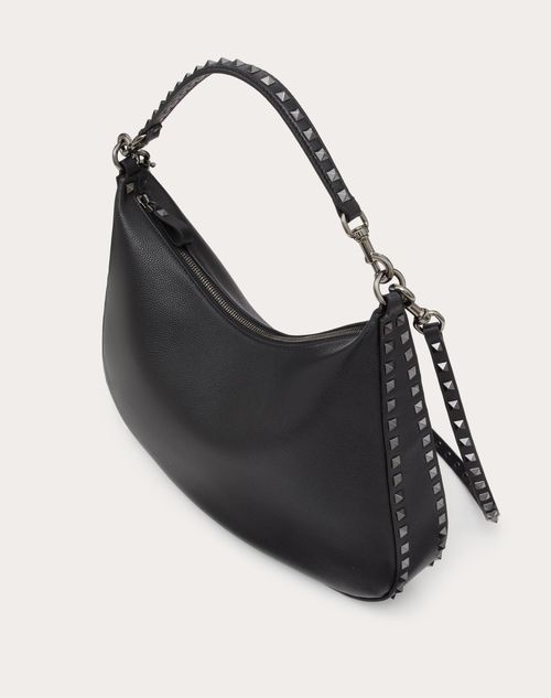 Rockstud Hobo Bag In Grainy Calfskin for Woman in Black Rockstud Hobo Bag In Grainy Calfskin for Woman in Black