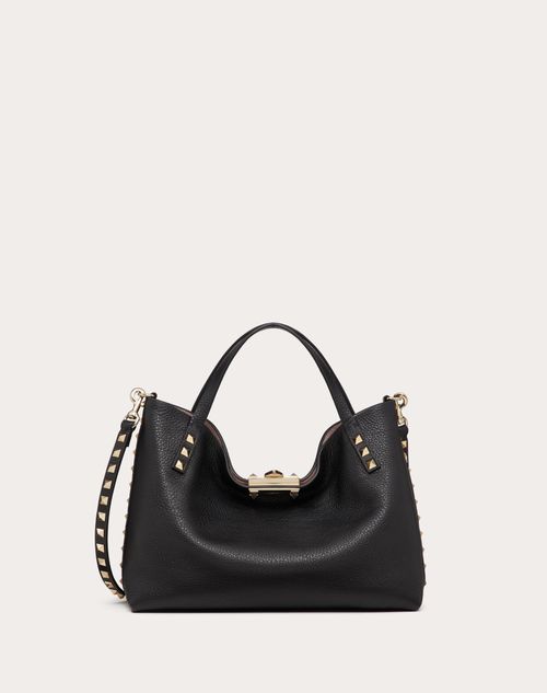 Valentino Garavani - Small Rockstud Grainy Calfskin Bag With Contrasting Lining - Black/rose Quartz - Woman - Bags