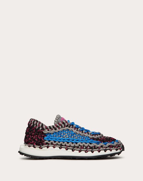 Valentino Garavani - Valentino Garavani Crochet Sneaker In Fabric - Gray/blue/black - Man - Low-top Sneakers