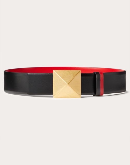Valentino Garavani - Reversible One Stud Belt In Glossy Calfskin 40 Mm - Black/pure Red - Woman - Belts