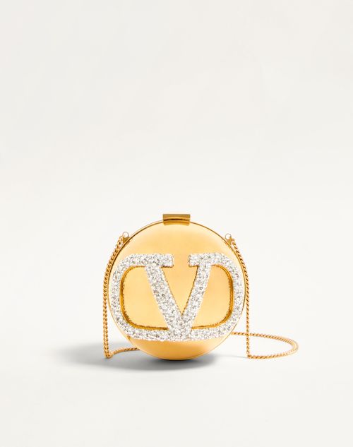 Valentino Garavani - Vlogo Signature Minaudière In Metal And Swarovski® Crystals - Antique Brass/crystal - Woman - Valentino Garavani Vlogo Signature
