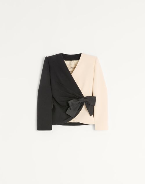 Valentino - Wool Crepe Jacket With Contrasting Bow - Black/birch - Woman - Jackets And Blazers