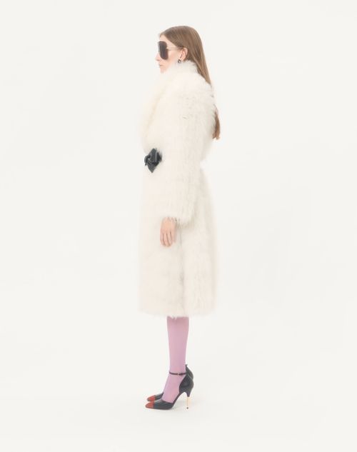 Valentino - Goat Cashmere Coat - Ivory/black - Woman - Coats And Outerwear