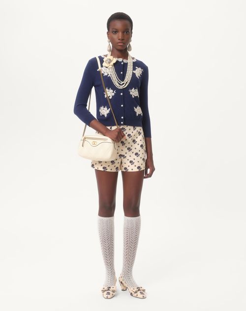Valentino - Shorts De Crepe Couture Fiorellino Blu Papier Floral - Café Con Leche/azul - Mujer - Pantalones Largos Y Cortos