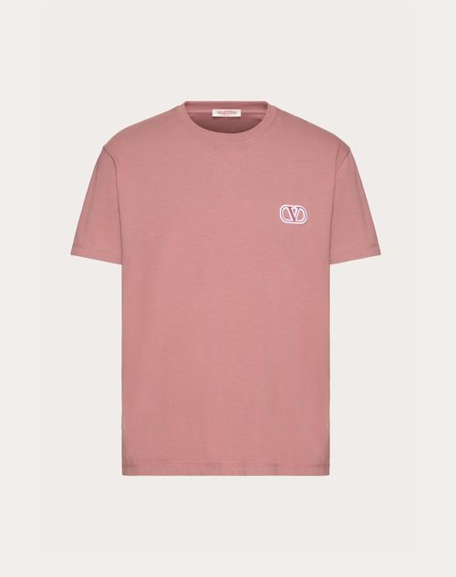 Valentino - Cotton T-shirt With Vlogo Signature Patch - Mauve - Man - Tshirts And Sweatshirts