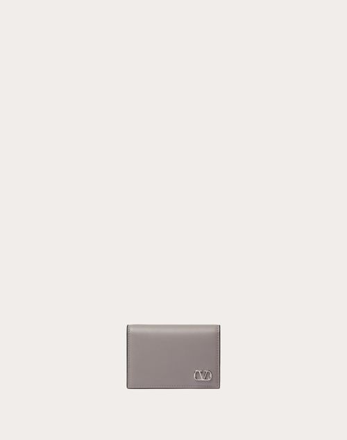Valentino Garavani - Mini Vlogo Signature Calfskin Card Holder - Pearl Gray - Man - Wallets And Small Leather Goods
