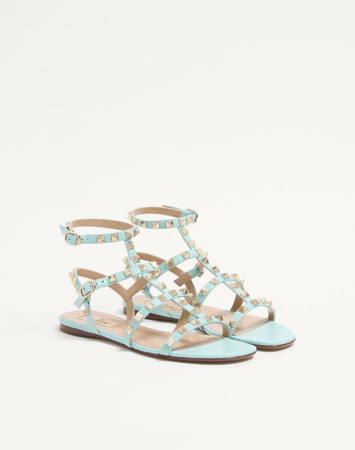 Valentino Garavani - Rockstud Flat Calfskin Sandal With Straps - Aquamarine - Woman - Sandals