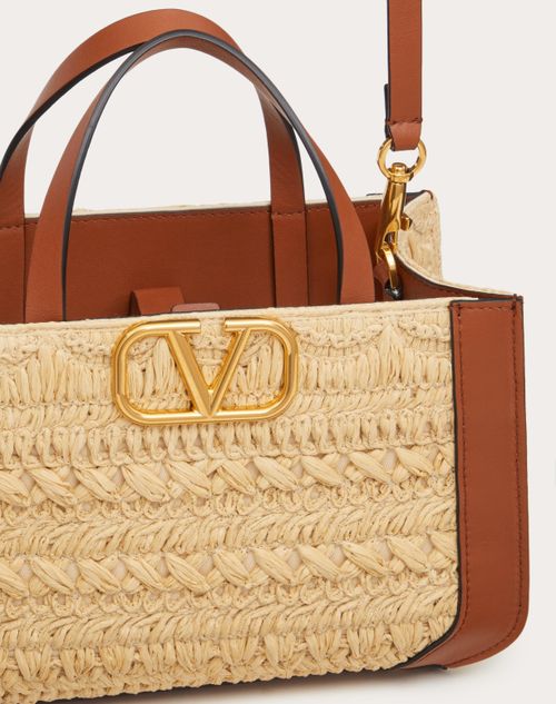 Vlogo Signature Handbag With Raffia Embroidery for Woman in Natural ...