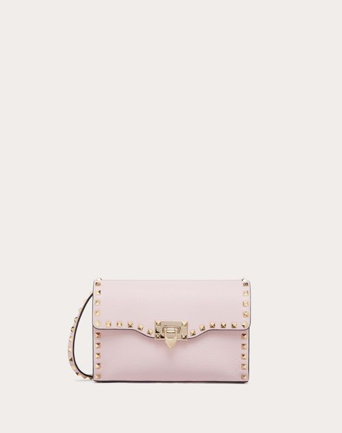 VALENTINO GARAVANI Pebbled Calfskin Small Rockstud Flip Lock Shoulder Bag  Rouge Pur 1263908