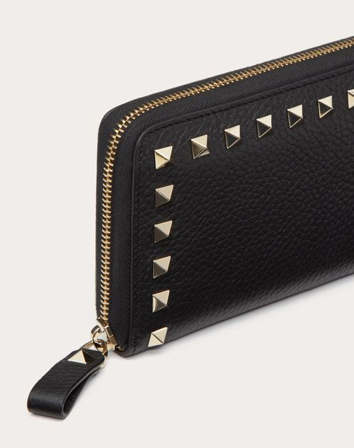 Valentino Garavani - Rockstud Grainy Calfskin Zipped Wallet - Black - Woman - Wallets And Small Leather Goods