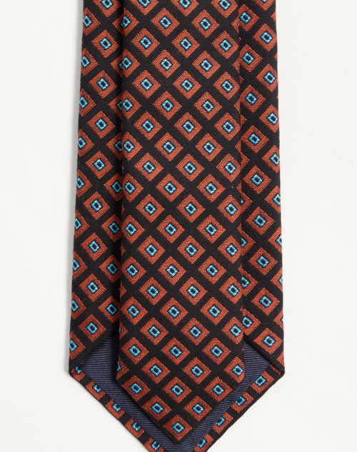 Valentino Garavani - Valentie Cotton Jacquard Tie With Chamber Pattern And Vlogo Signature Detail - Black/orange - Man - Soft Accessories