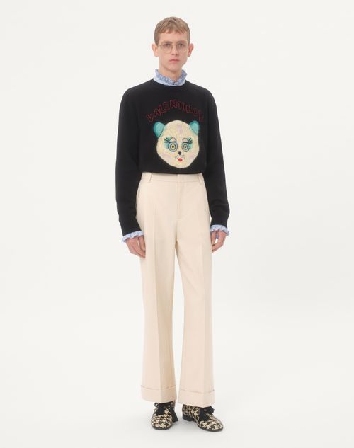 Valentino - Wool And Cotton Sweater With Chat De La Maison Patch - Black - Man - Knitwear