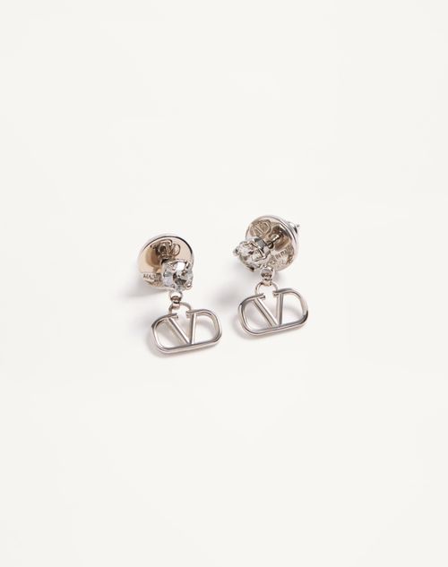 Valentino Garavani - Vlogo Signature Earrings In Metal And Swarovski® Crystals - Palladium/crystal - Woman - Jewelry