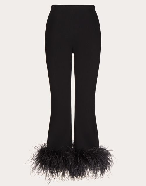 Valentino - Stretched Viscose Trousers With Feathers - Black - Woman - Trousers And Shorts