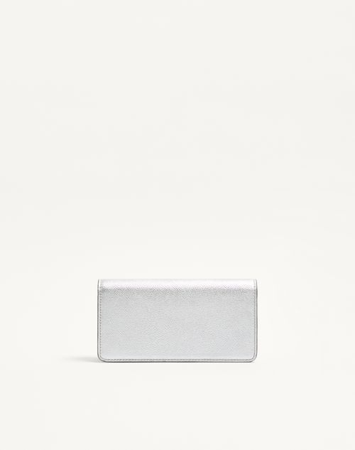 Valentino Garavani - Vlogo Signature Portemonnaie Aus Genarbtem Metallic-kalbsleder Mit Kettenriemen - Silber - Frau - Pochetten
