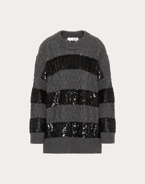 Valentino - Embroidered Wool Jumper - Dark Grey/black - Woman - Knitwear