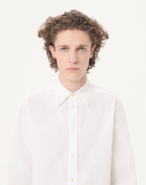 Valentino - Valentino Cotton Poplin Shirt With Embroidery On The Collar - White - Man - Shirts