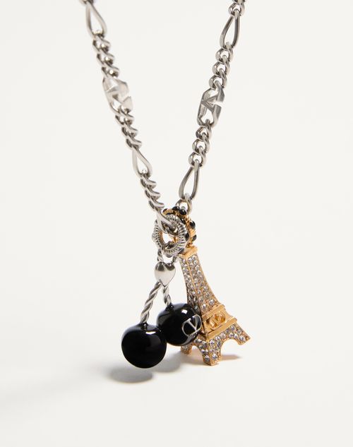 Valentino Garavani - Valentino Garavani Chez Valentino Necklace In Metal, Enamel And Swarovski® Crystals - Palladium - Man - Jewellery