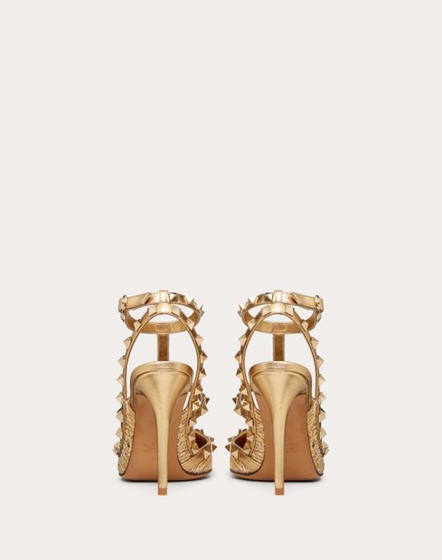 Rockstud Raffia Pump With Straps 100mm for Woman in Gold | Valentino US