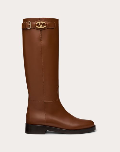 Valentino Garavani - Vlogo The Bold Edition Boot In Calfskin 30mm - Tobacco - Woman - Boots