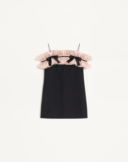 Valentino - Vestido Corto De Crepe Couture Con Volantes Plisados De Tafetán - Negro/rosa - Mujer - Vestidos