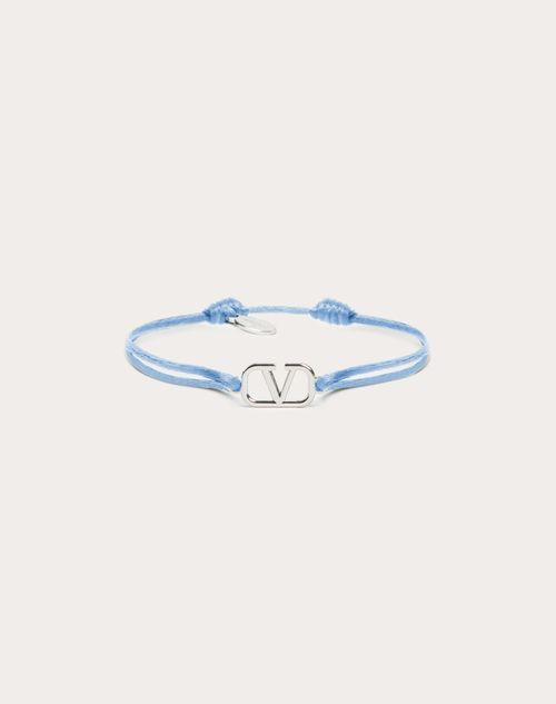 Valentino Garavani - Bracelet Vlogo Signature En Coton - Bleu D'azur - Homme - Bijoux Et Montres