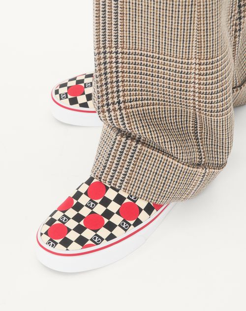 Valentino Garavani - Valentino Garavani And Vans Fabric Slip-on Trainer With Vlogo Checkerboard Print And Polka Dot Detail - Butter/black/rouge Pur - Man - Trainers