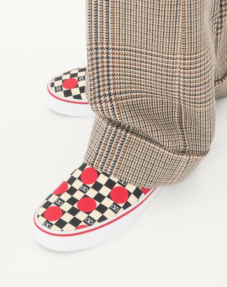 Valentino Garavani And Vans Fabric Slip-On Trainer With Vlogo Checkerboard Print And Polka Dot Detail Man Butter/Black/Rouge Pur 40