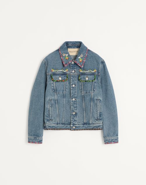 Valentino - ビーズ エンブロイダリー & プリントエッジ デニム ジャケット - ブルー - メンズ - デニム