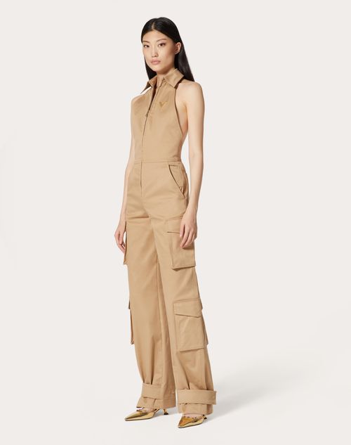 Stretch Cotton Jumpsuit for Woman in Beige