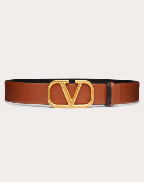 Valentino Garavani - Reversible Vlogo Signature Belt In Glossy Calfskin 40 Mm - Saddle Brown/black - Woman - Winter Shop