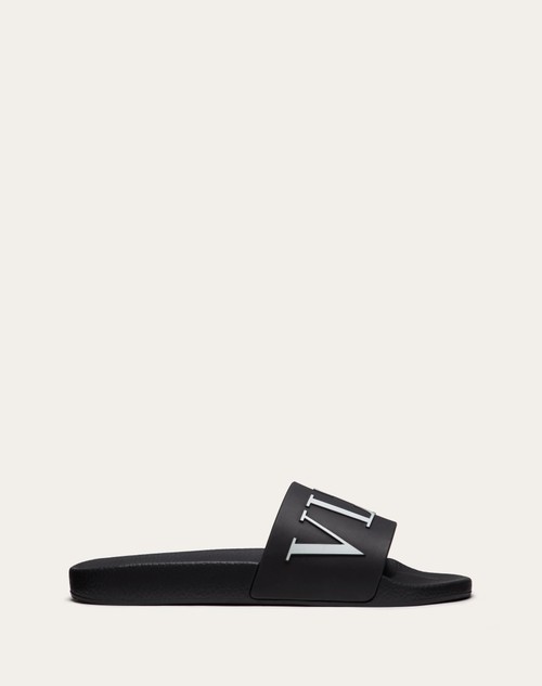 Vltn Rubber Slider Sandal for Man in Black | Valentino US