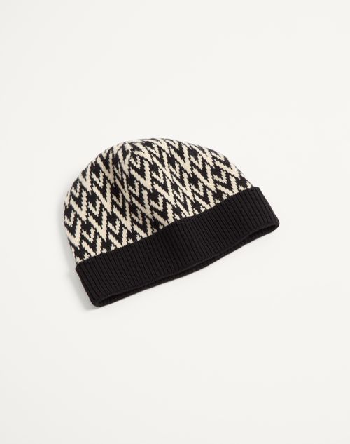 Valentino Garavani - Toute La V Signature Knitted Wool Beanie - Black/cream - Man - Soft Accessories - M Accessories