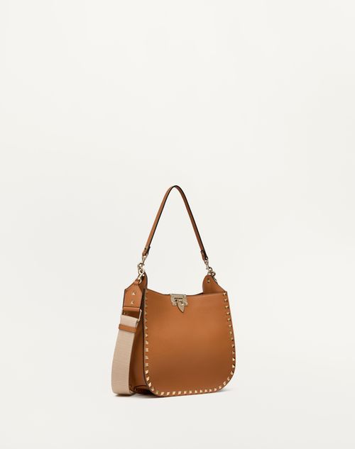 Valentino Garavani - Rockstud Grainy Calfskin Hobo Bag - Almond - Woman - Valentino Garavani Rockstud