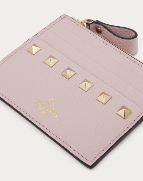 Valentino Garavani - Rockstud Grainy Calfskin Cardholder With Zipper - Water Lilac - Woman - Wallets And Small Leather Goods